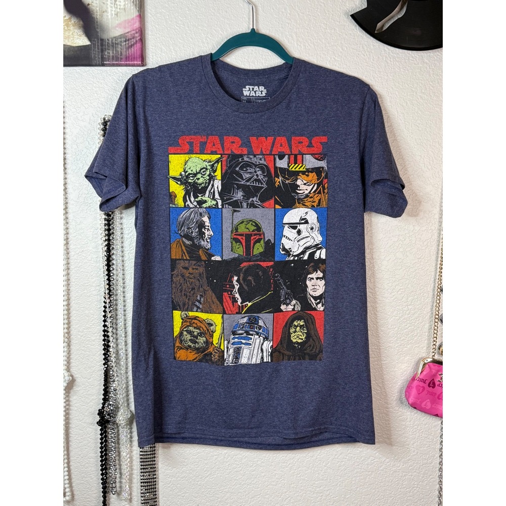 Star Wars Comic Panel Graphic Tee Men's M Blue Yoda Vader Boba Fett Fifth Sun